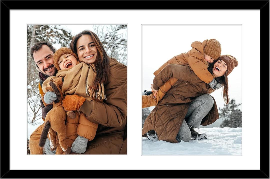 Golden State Art, 12x19 Black Wood Collage Picture Frame with White Mat - Displays Two 8x10 Photos - Real Glass, Sawtooth Hanger, Swivel Tabs - Wall Mounting - Great for Collages, Weddings, 1 Pack