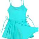 One Piece Swimdress for Women Tummy Control Bathing Suit Vintage Skirt Design Modest Full Coverage 2025 Swim Dress Lakeblue Medium