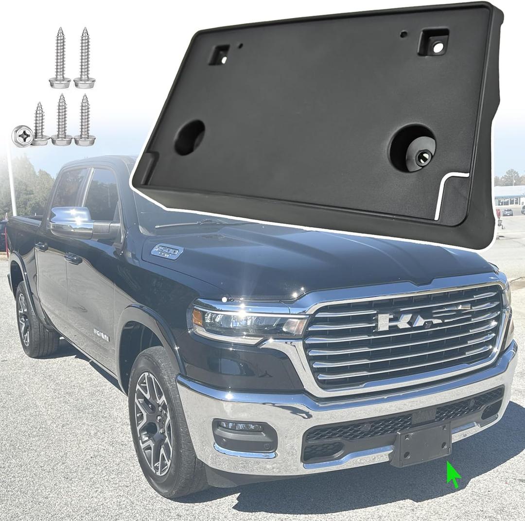 Front License Plate Frame for Dodge Ram 1500 2025 2026 Front Bumper License Plate Holder Mounting Bracket Cover Replace # 68566317AA CH1068178