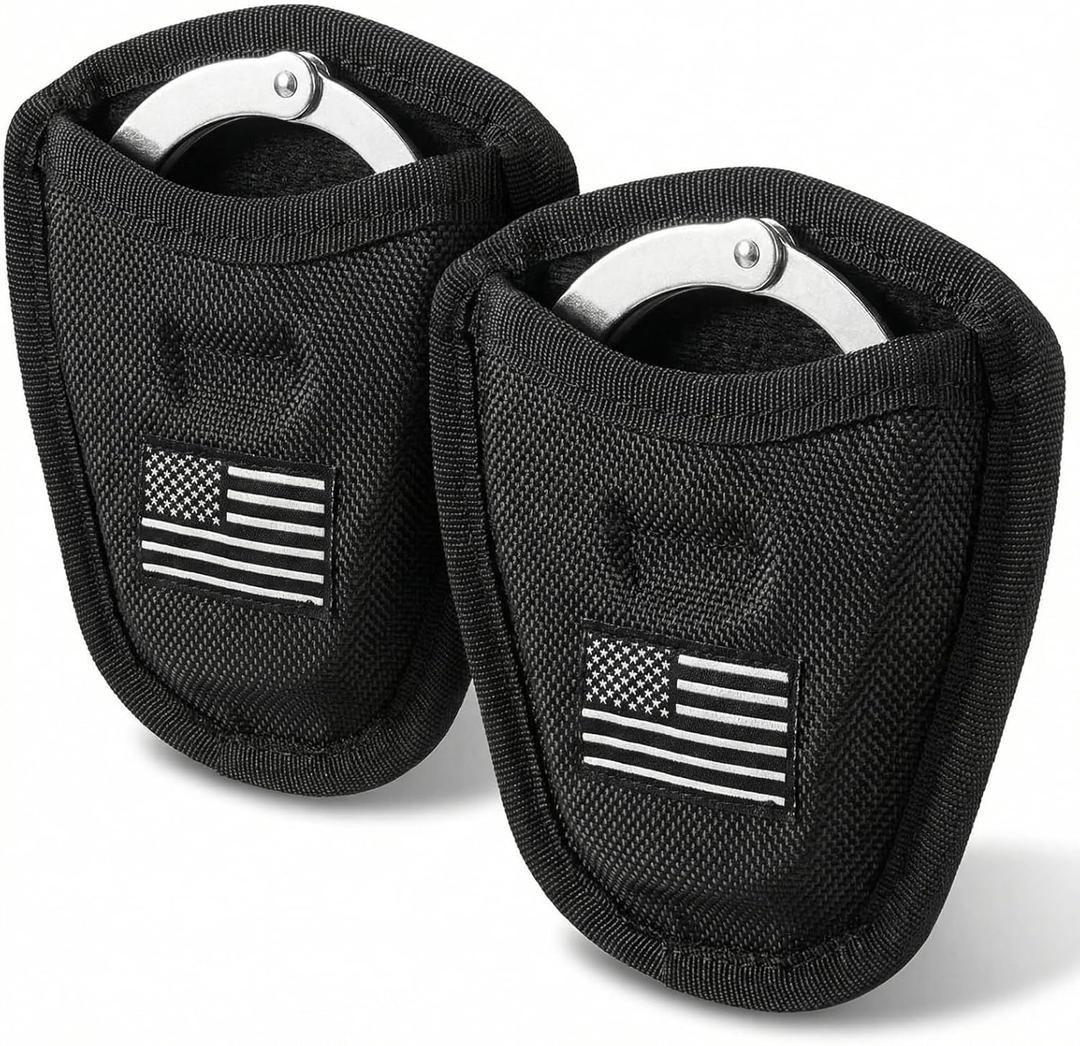 2 Pcs Open Top Handcuff Case, Handcuff Pouch for Duty Belt Accessories, Compact Cuff Holder Holster for Standard Chain/Hinge Handcuffs Security Guard Equipment
