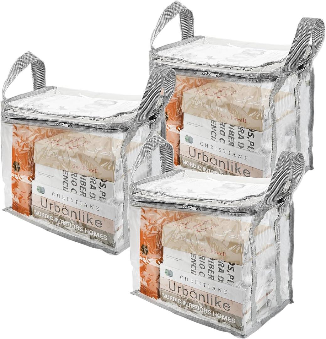 3 Pcs Clear Book Storage Bag Set, Transparent Foldable Comic Book Box Organizer for Comic Storage,Perfect for Storing Toys and More,Office,or Home,Easy to Carry and Space-Saving