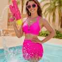 Blooming Jelly Women High Waisted Bikini Sets U-Wire Tummy Control Swimsuits Modest Bathing Suit Mesh Swim Skirt (Pink, XL)