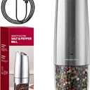 USB-C Rechargeable Gravity Electric Salt and Pepper Grinder, Adjustable Coarseness, White LED Light, One-Touch Activation For Spices and More (Single, Stainless Steel-Rechargeable)