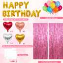4 x 77Pcs Pink Happy Birthday Party Decorations Kit, Happy Birthday Banner, Pink Streamers Tinsel Backdrop, 4 Colors Foil Heart Balloons with 50Pcs Colorful Balloons Party Decor for Girls Women Princess