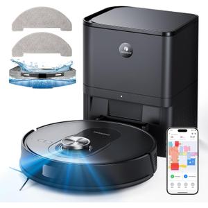 Proscenic Q8 Max Robot Vacuum and Mop with Self Emptying for 60 Days, 5,000 Pa Suction, LiDAR Navigation with Home Mapping, 200 Min Run, Auto Self-Charging, WiFi APP Control for Floor (Black)