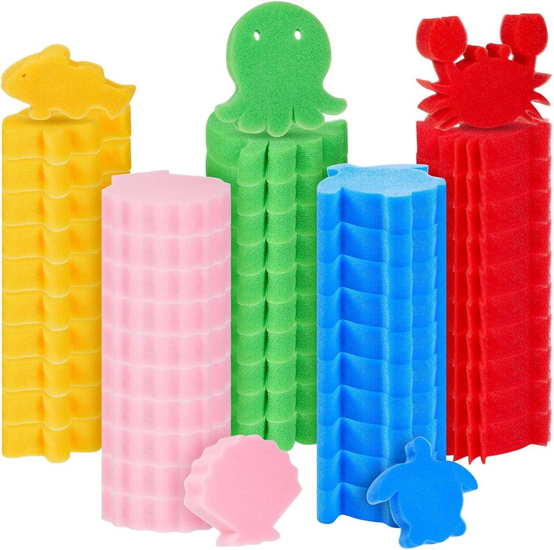 Zhehao 50 Pack 5 Shapes Hot Tub Sponge Absorber Oil Absorbing Sponge Foam Hot Tub Scum Absorber for Swimming Pool Spa Cleaning Accessories(Multicolor)