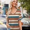Zeagoo Womens Summer Tops Short Sleeve Casual Shirts Floral Tee Trendy 2026 Basics V Neck Plain Tshirt (M)