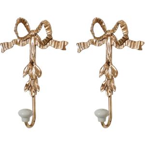 NIKKY HOME Decor Wall Hooks, Gold Bow Wall Hooks for Hanging Coats and Hats, Vintage Mounted Hook Chic Towel Hooks for Bathrooms, Clothing Hook for Bedroom 2PCS