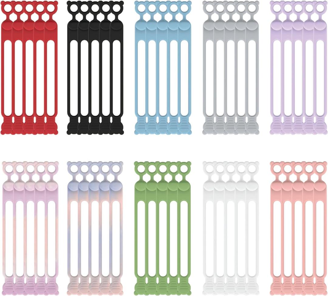 50-Pack Silicone Cable Ties Reusable, Rubber Cable Ties Cord Organizer Electronic Accessories in Home,Office,Kitchen,School,Travel