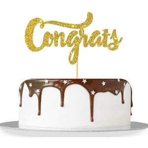 Gold Glitter Congrats Cake Topper/Congrats Grad/Class of 2026 / College Grad/Congratulations/MBA Graduation Party Decorations