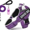 Neck Padded Service Dog Vest Harness and Leash Set, No Pull Adjustable Service Pet Harness with 8 Dog Patches, Reflective in Training Easy Control Pet Vest with 5ft Dog Leash for Medium & Large Dogs (Purple)