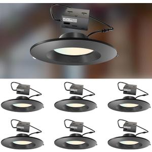 Lightdot 6 Inch Recessed Lighting 6 Pack Black, 12W Dimmable LED Downlight 3CCT Selectable (3000K/4000K/5000K), Anti-Glare Slim Canless Ceiling Light, Fixed 6 Pack