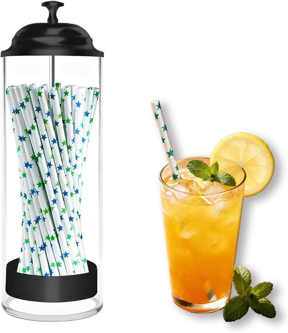 Straw Holder,Straw dispenser with Stainless Steel Lid,Holds straws up to 8.5 inches,for home kitchen,countertop,restaurant Drinking straw container