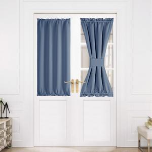 NICETOWN Blackout Door Curtain Thermal Insulated Blackout Window Cover for French & Front Doors with Adjustable Tieback, Room Darkening Shade for Privacy, Stone Blue, W30 x L50, 1 Panel