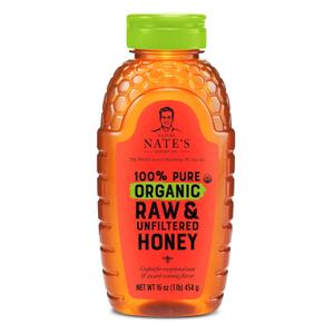 Nate's Organic 100% Pure, Raw & Unfiltered Honey - USDA Certified Organic - 16oz. Squeeze Bottle, No BB Date