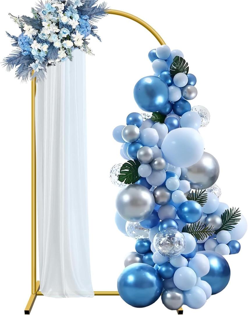 7.2 ft Arch Backdrop Stand, Metal Balloon Arch Stand, Stable Wedding Arched Frame with Square Base Ground Nails, Background Arches for Birthday Party Baby Shower Garland Decoration, Gold