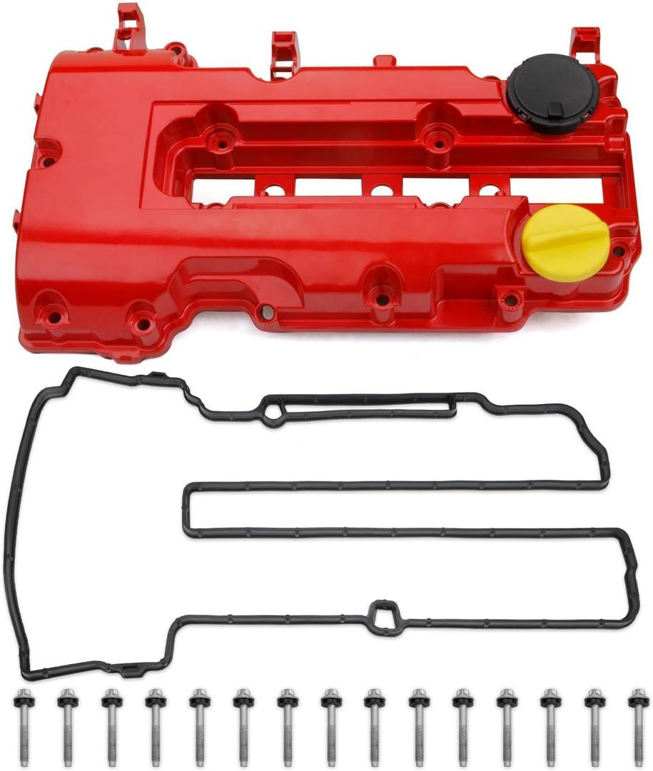 Engine Valve Cover with Gaskets, Bolts & Oil Filler Cap Compatible with 2011-2020 Chevy Cruze Sonic Trax Volt | Cadillac ELR | Buick Encore 1.4L Turbo Replace# 55573746 25198498 264-968 25198874, Red 