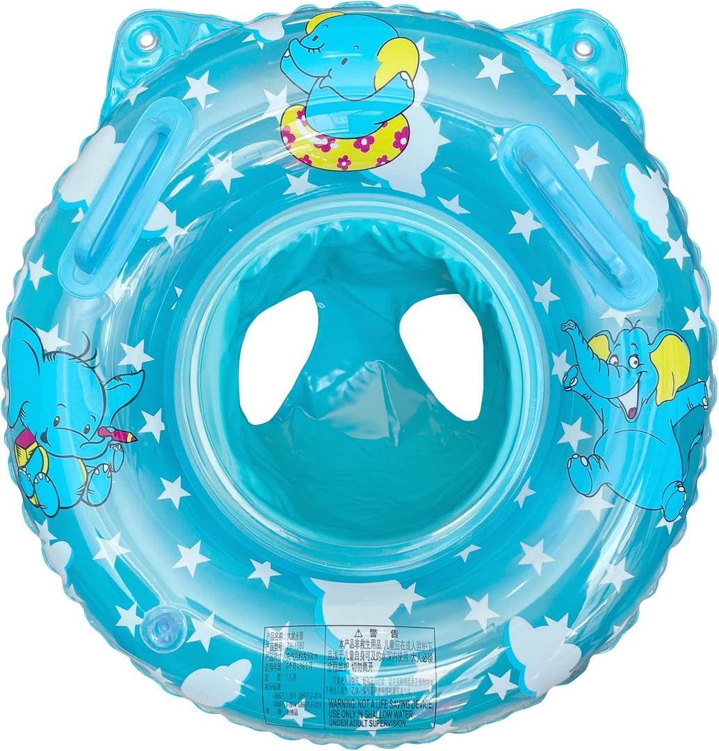 Sealive Infant Pool Float, Baby Swimming Ring with Toddler Seat Boat & Double Handle, Childrens' First Pool Floaties, Bathtub Toys Accessories for Kids Toddlers (Blue-elephant)