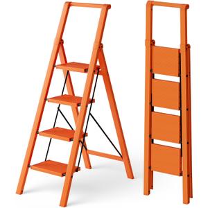 HillhutApex Aluminum 4 Step Ladder, Step Stool Foldable Ladder(Orange)