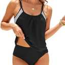 ZAFUL Two Piece Tankini Swimsuit for Women High Waisted Tummy Control Bathing Suit Double Up Tankini Set, Small