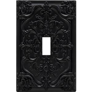 Light Switch Covers Decorative Black 3D Floral Embossed 1 Gang Light Switch Cover Plate Single Toggle Wall Plate Outlet Covers Dimmer Faceplate for Bedroom Home Decor