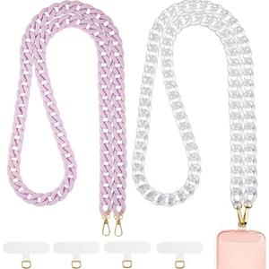 Wrestler 2 Pcs Crossbody Phone Lanyard Chain Charm Cell Phone Straps Compatible with Universal Cases 59 Inch(Clear, Purple)