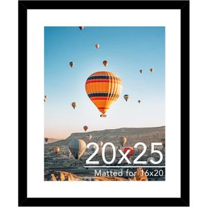 20x25 Picture Frame with 16x20 Mat, Display Photo 16x20 with Mat or 20 x 25 Without Mat, Wall Hanging Large 20 by 25 Poster Frame with Plexiglass, Black