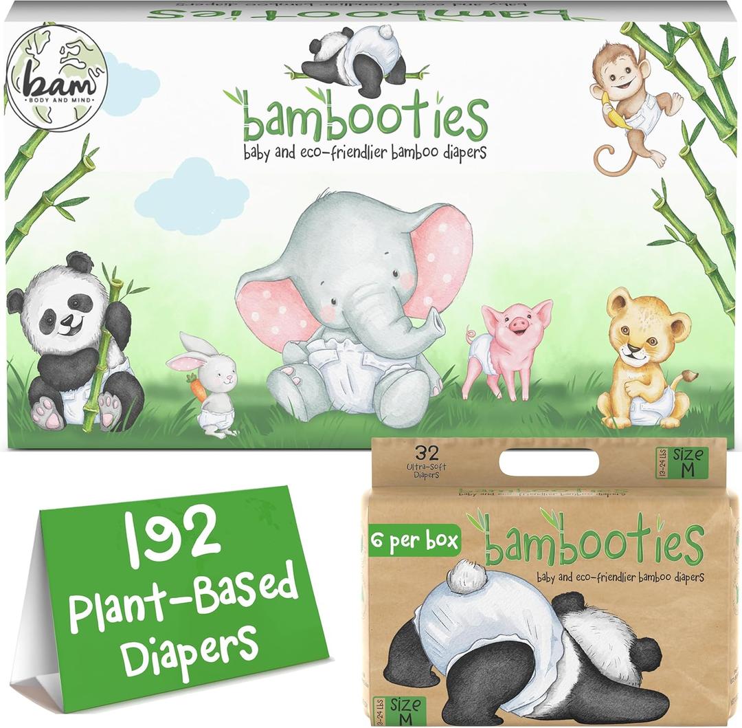 Bamboo Baby Diapers, Totally Chlorine Free for Sensitive Skin for Newborns to XXL. Hypoallergenic & Non Toxic Eco Friendlier Plant-Based Materials. TCF Medium Size 2 to 3 Diapers (192 ct)