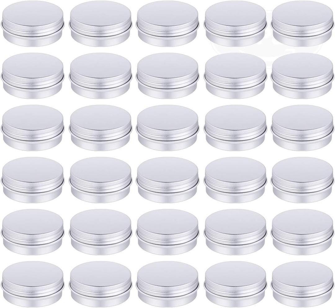 30 Pack Tin Cans Screw Top Round Metal Lip Balm Tins Containers with Lids (1oz)