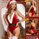 RSLOVE Christmas Costumes for Women Sexy Red Teddy Bodysuit One Piece Santa Babydoll With Belt (Red, XXL)