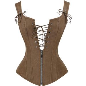 Charmian Women's Renaissance Lace Up Vintage Boned Bustier Corset with Garters (5X-Large, Brown)