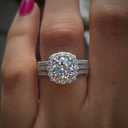 Koguxuix Fashion Jewelry 925 Sterling Silver Shiny Full Diamond Ring Round Cubic Zirconia Anniversary Promise Cocktail Ring CZ Diamond Multi Row Ring Eternity Engagement Wedding Band Ring (Size 7)