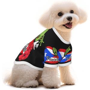 Puerto Rico Frog Flag Dog Shirt Pet Cotton T-Shirt Soft Breathable Dog Clothes Stretchy Puppy Outfit Doggy Tank Top Funny Outdoor Apparel Daily Wear for Small Medium Dogs Cats Brown, Small