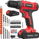 PULITUO 20V Cordless Drill/Driver with Battery and Charger, 3/8"Keyless Chuck, 2 Variable Speed, 266 In-lb(30 N.m), 21+1 Torque Settings, power Drill with LED Light, Drill Driver Kit for Home (Red)
