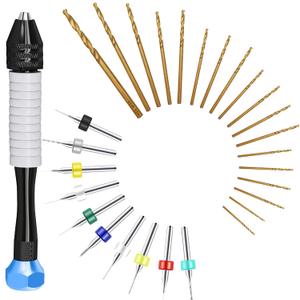 Micro Drill Bits Set with Pin Vise | Small Hand Drill - Pin Vise Hand Drill Manual, PCB Mini Drill Bits for Resin Beads Polymer Clay | DYI Jewelry Making Drill, Craft Drill Bits Set