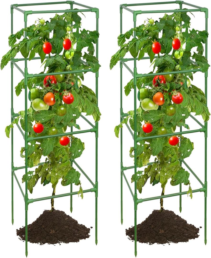 ZeeDix 2 Pack Heavy Duty Tomato Cages for Garden 60 Inches, Square Adjustable Tomato Trellis Cage Climbing Plant Support Trellis Plant Cages for Climbing Vegetables Flowers with 20Pcs Clips