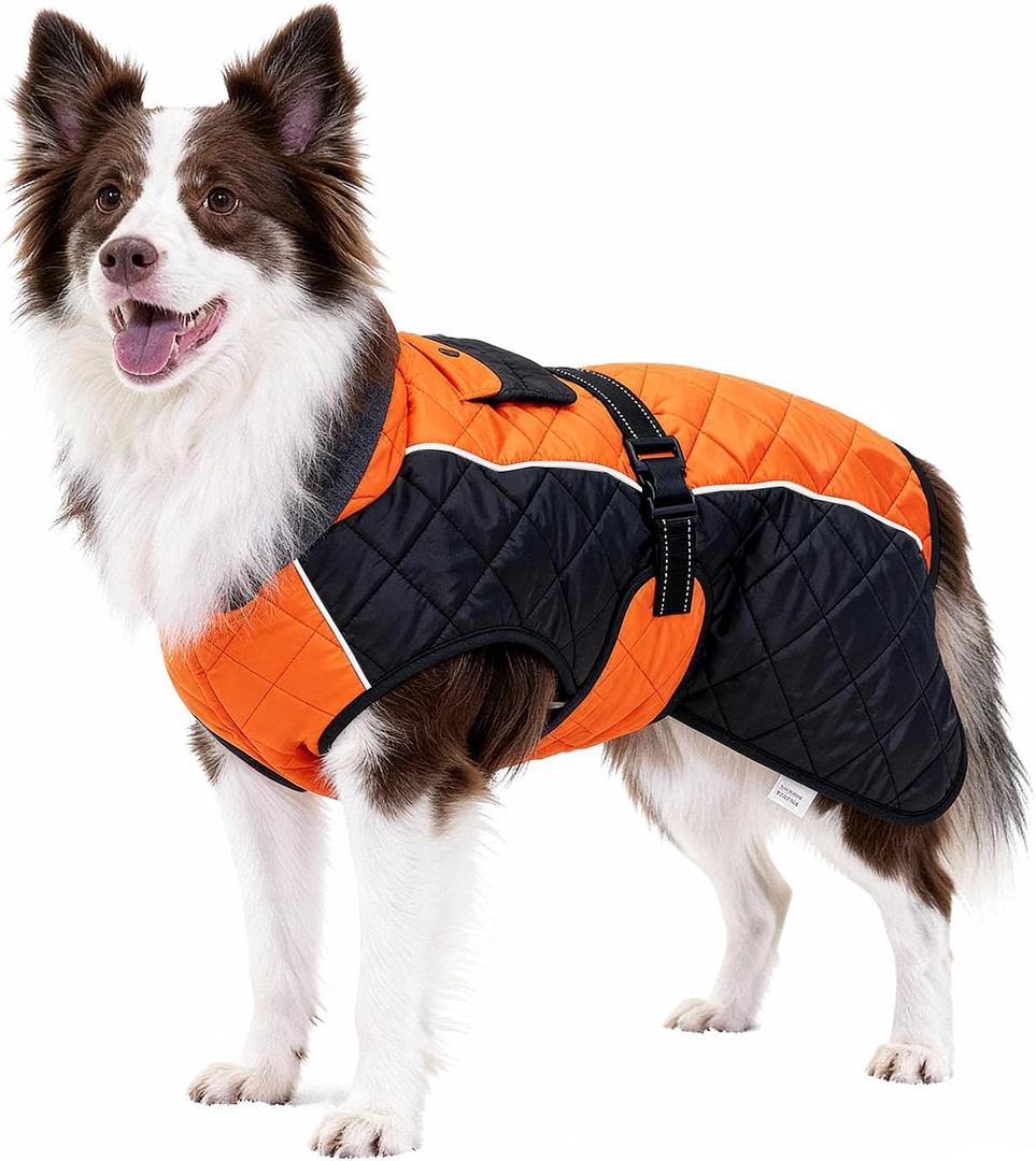 Dog Coat Dogs Jacket Waterproof Reflective Adjustable Dog-Winter Coats for Small Dogs Dachshund Coat-(Orange, Small)