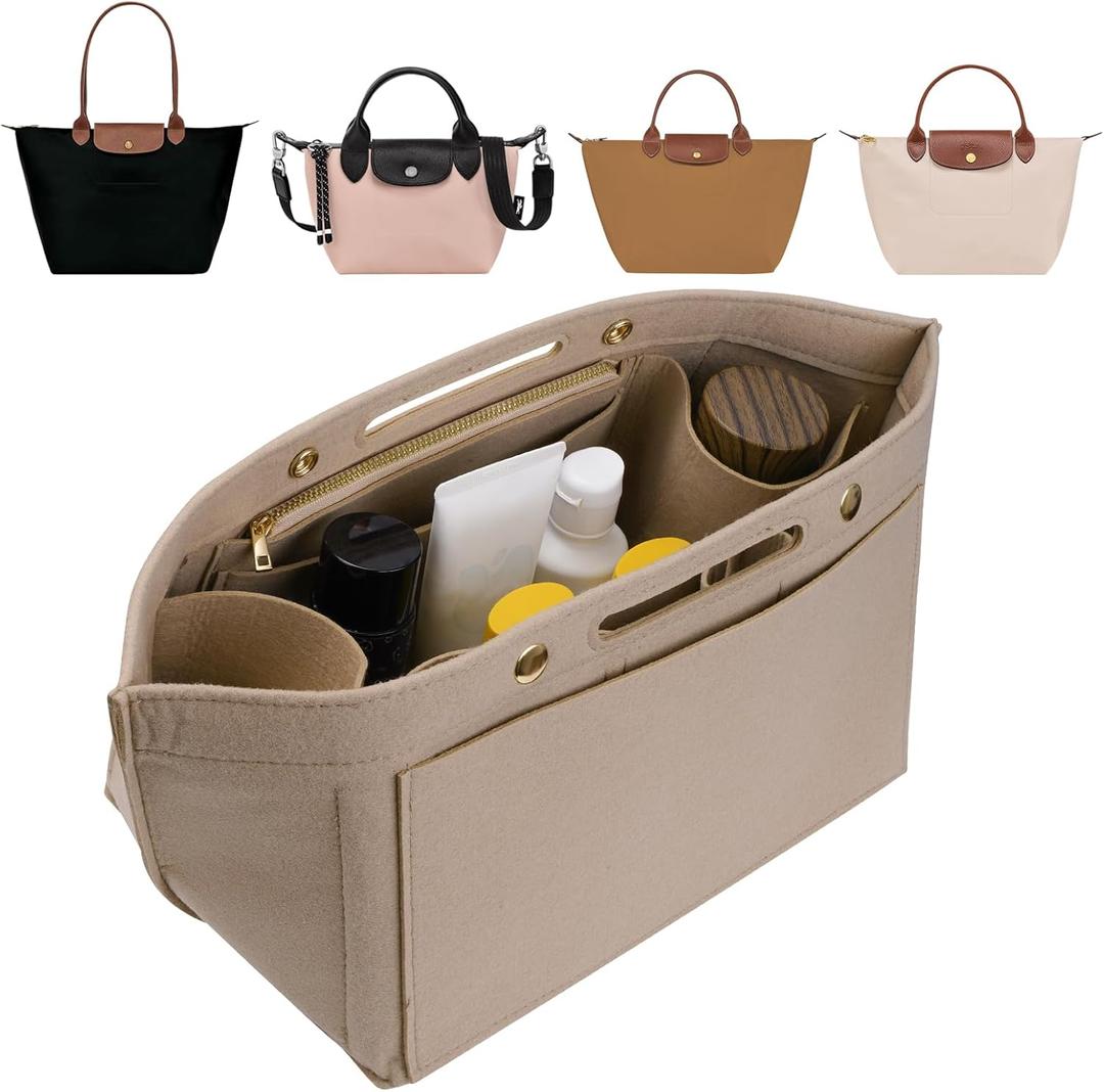 Purse Organizer Insert for LE PLIAGE Top Handle (Beige, Large) Purse Organizer Insert for LE PLIAGE Top Handle (Beige, Large)