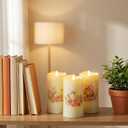 Eywamage Fiber Optic Spring Flameless Candles with Remote, Flickering Easter LED Pillar Candles Battery Operated Set of 3