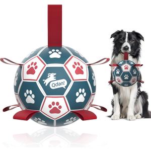 QDAN Premium Dog Balls Toys, Pet Training Soccer Ball with Straps, Puppy Birthday Gifts, Dog Water Toy, Durable Herding Balls for Small Medium Dogs, Pet Toys Puppy Ball (6 Inch) (Red-Blue)