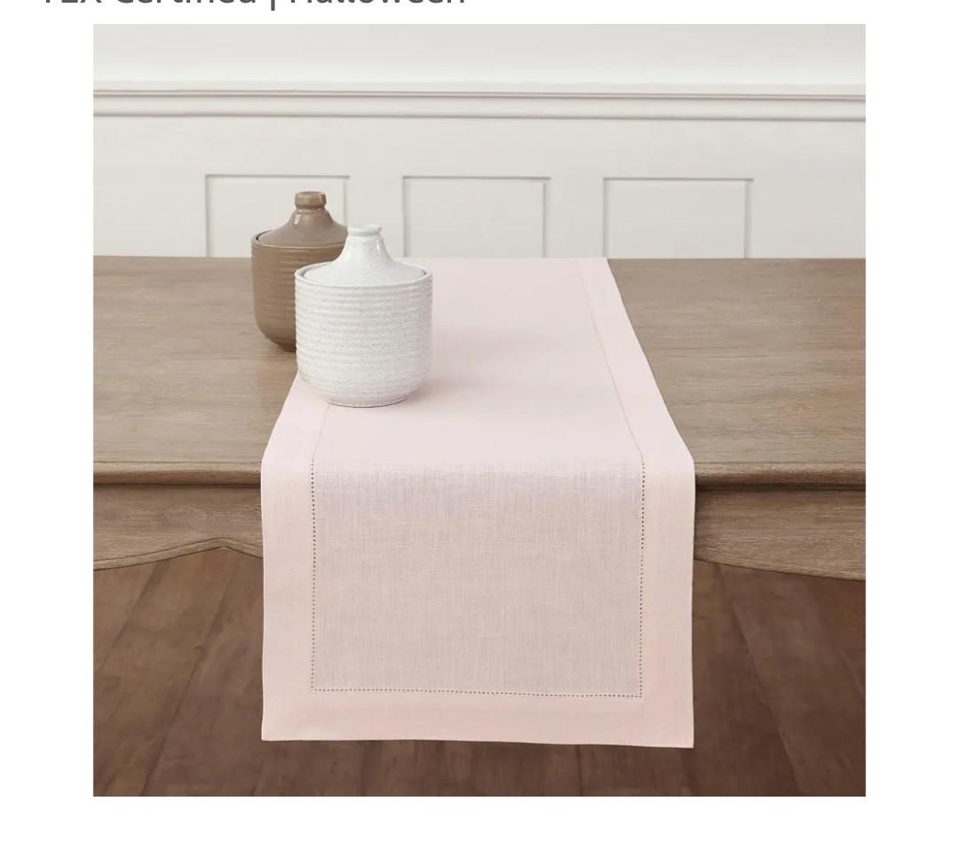 Solino Home 100% Pure Linen Table Runner Pink, Classic Hemstitch 14 x 72 infor coffee, dresser table, home decor, machine washable, indoor and outdoor, gifting, soft, OEKO-TEX Certified | Halloween