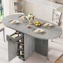 Jocoevol Round Folding Dining Table for 4, Space Saving Drop Leaf Kitchen Table with Storage Drawer, 6 Wheels Oval Gateleg Foldable Dining Table for Small Spaces (Grey, 47" x 23.6" x 30")