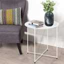 Garden 4 you End Table Metal Side Table Round Folding Tray Cyan Sofa Small Accent Fold-able Table, Round End Table Tray, Next to Sofa Table, Snack Table for Living Room and Bed Room,White