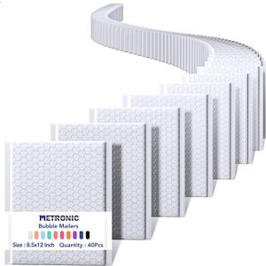 METRONIC 8.5 x 12 Bubble Mailers 40 Pack, White Bubble Mailers, Strong Adhesion Padded Envelopes, Shipping Envelopes Bubble Mailer, Bubble Envelopes for clothing, Padded Mailers Usable Size 8.5 x 11