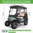 10L0L 2 Passenger Golf Cart Enclosure fit Yamaha G14 G16 G22 G29 Drive/Drive 2, 600D Heavy Duty Yamaha Rain Cover with Clear PVC Windshield, Side Mirror Openings, Waterproof/UV Block Oxford Cloth