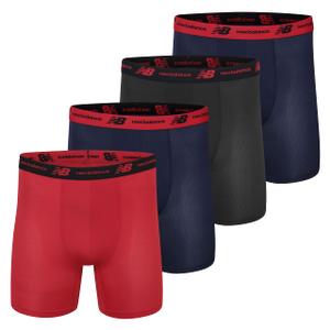 New Balance Men's Mesh 5" with No Fly Boxer Brief (4-Pack), Navy/Black/Team Red/Navy, X-Large