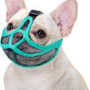 Herrypiggy Short Snout Dog Muzzle with Soft Mesh, Breathable Won’t Cover Forehead Bulldog Muzzle, Anti Biting Chewing Barking for Small Medium Large Dogs(M, Green)