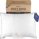 FluffCo Zen Fluff Down King Pillow with 600 Fill Power White Duck Down Stomach Sleeper Pillows - Luxury Hotel Quality, 300 Thread Count - 100% Cotton Feather Pillows - (Soft, King Size 1 Pack)