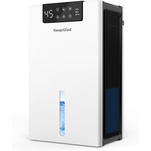 KeepGlad Dehumidifier, 98OZ Dehumidifiers for Home(1000sq.ft), Humidity Display Dehumidifier for Basement Bathroom Bedroom, Auto Shut Off, Washable Filter, Drain Hose, Timer, 7 Ambient Lights, White