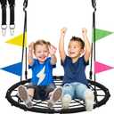 Spider Web Tree Swing, 40 inch Outdoor Saucer Net Swing, with Tree Hanging Straps, 800lbs Weight Capacity, for Backyard and Playground, Gifts for Kids, Black